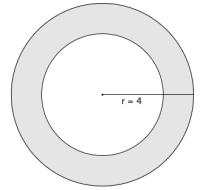 To sirkler og området mellom disse er skyggelagt. r = 4